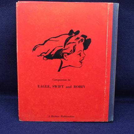 Red book cover with black silhouette of a woman's profile and text on a blue background