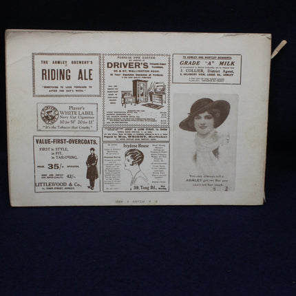 Vintage advertisement poster with text and images on a dark background