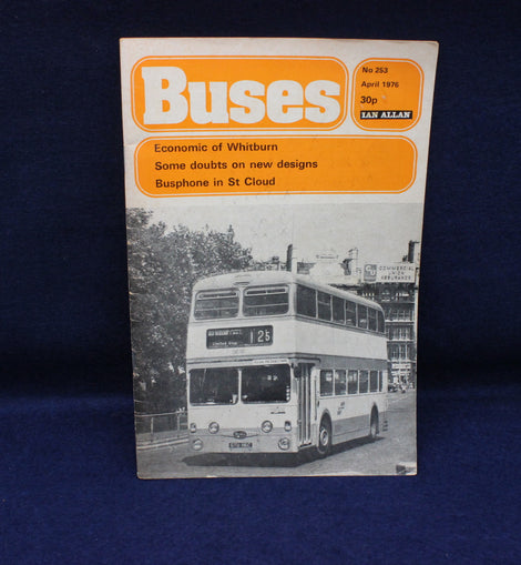 Magazine cover titled 'Buses' with a black and white photo of a bus on a dark background