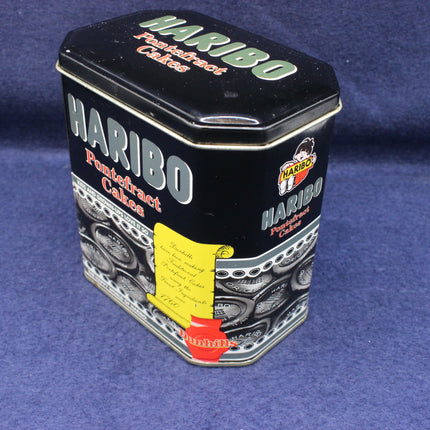 Haribo tin on a blue background
