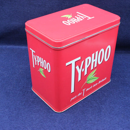 White Typhoo Tea Branding on a red tin