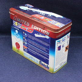 Finish limited edition cleaning product packaging on a dark blue background