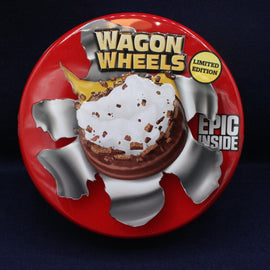 Wagon Wheels Marshmallow and chocolate biscuit on a red tin