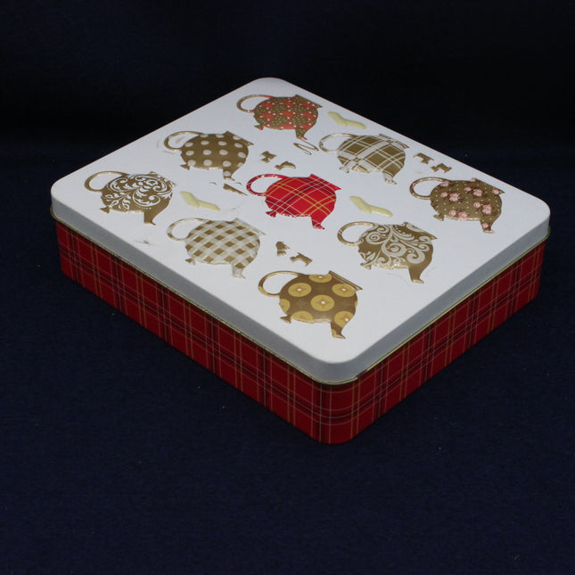 Tartan patterned biscuit tin