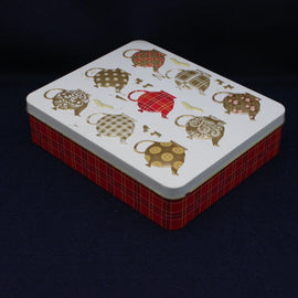 Tartan patterned biscuit tin