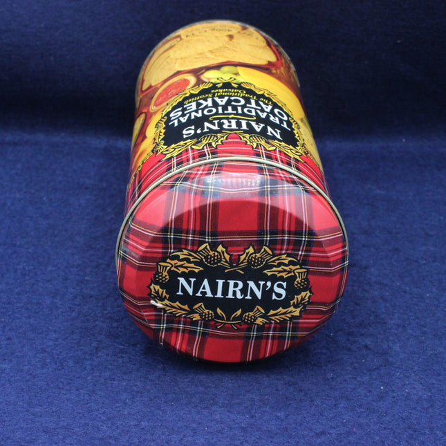 Tartan tin lid with Nairn's branding