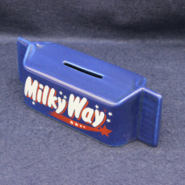 Blue Money box in the shape of a milky way chocolate bar