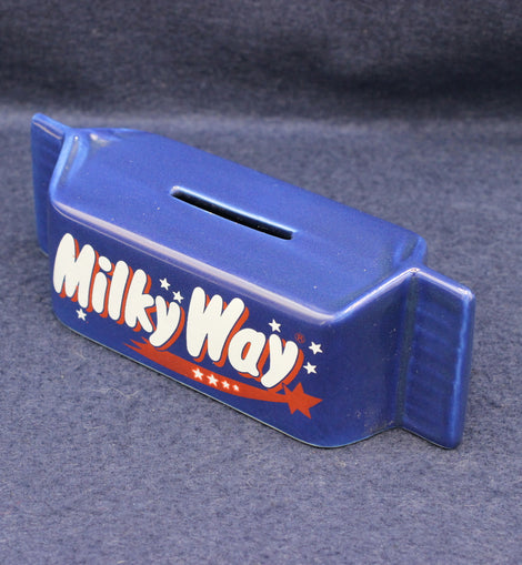 Blue Money box in the shape of a milky way chocolate bar