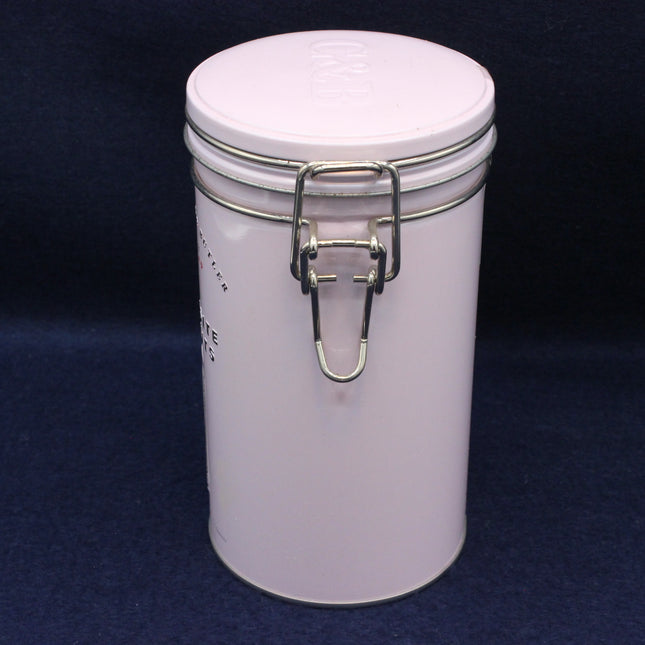 Front view of Cartwright & Butler biscuits tin showing elegant branding and classic design.