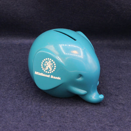 Midland Bank branding with white text on a blue elephant