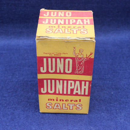 Box of Juno Junipah mineral salts on a blue background