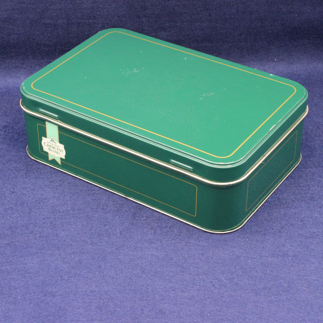 Dark green tin with gold accent lines and Brooke Bond Tea Branding
