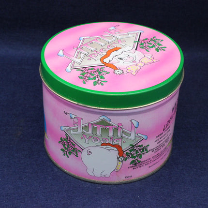 Pink container with cartoon design on a dark blue background