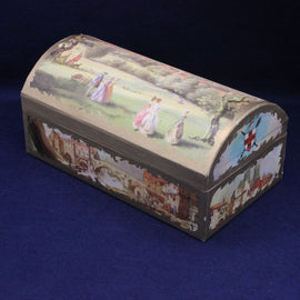 Decorative box with scenic design on a blue background