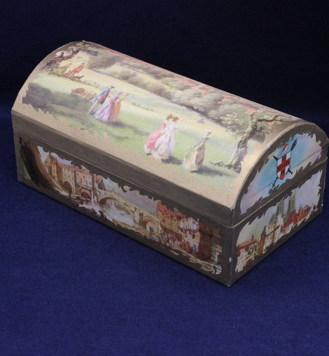 Decorative box with scenic design on a blue background