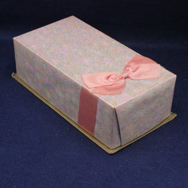 Decorative box with a pink ribbon on a dark blue background