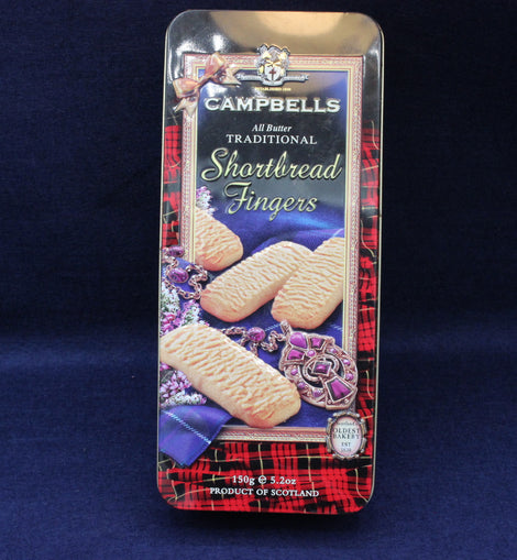 Campbell's Traditional Shortbread Fingers packaging on a dark blue background