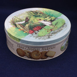 Round tin with a fairy tale design on the lid, featuring 'Hans Christian Andersen' branding.
