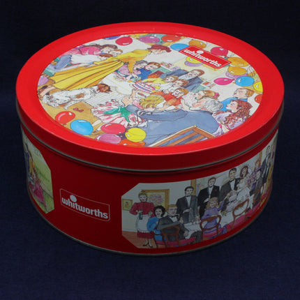 Whitworths branding on a party themed biscuit tin
