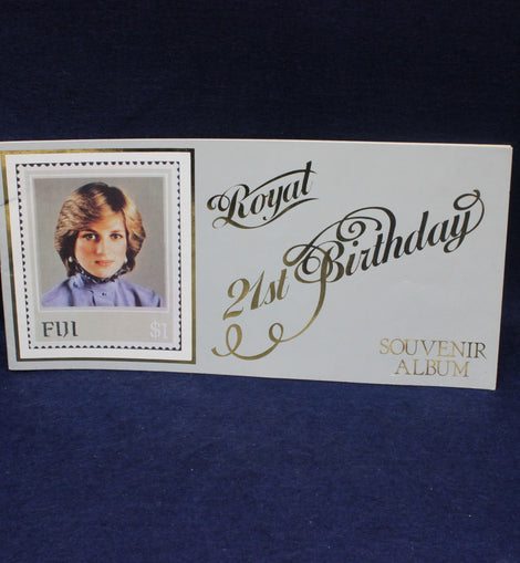 Royal Princess Diana 21st Birthday souvenir album with a portrait on a dark blue background
