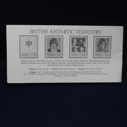 Sheet of stamps from British Antarctic Territory with portraits and text