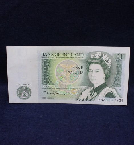 One pound banknote from the Bank of England on a dark background
