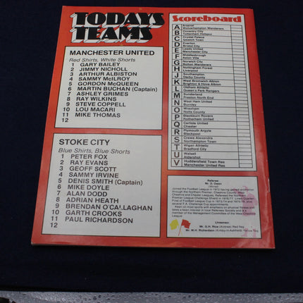 Sports team lineup card for Manchester United and Stoke City on a red background