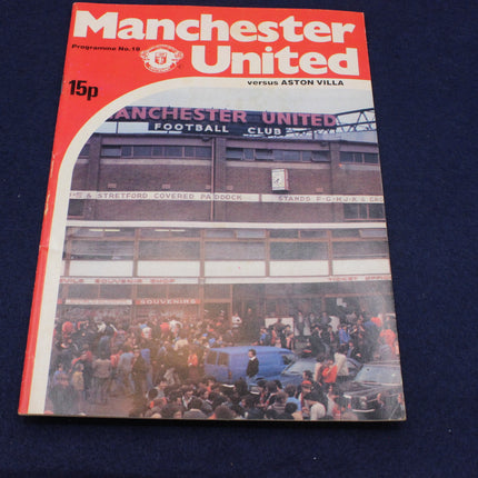 Manchester United football club programme cover with crowd and stadium image versus aston villa
