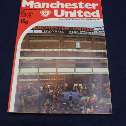 Manchester United football club programme cover with stadium image MATCH AGAINST WOLVERHAMPTON