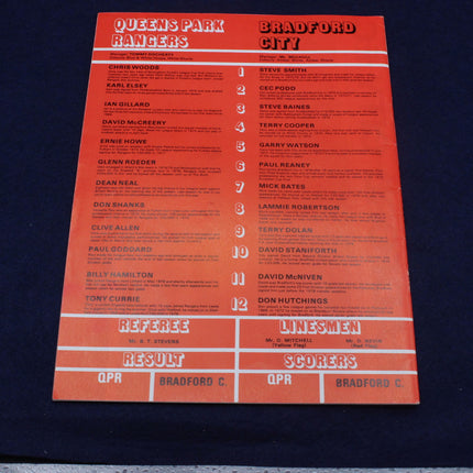 Matchday programme for Queens Park Rangers vs Bradford City on a dark background