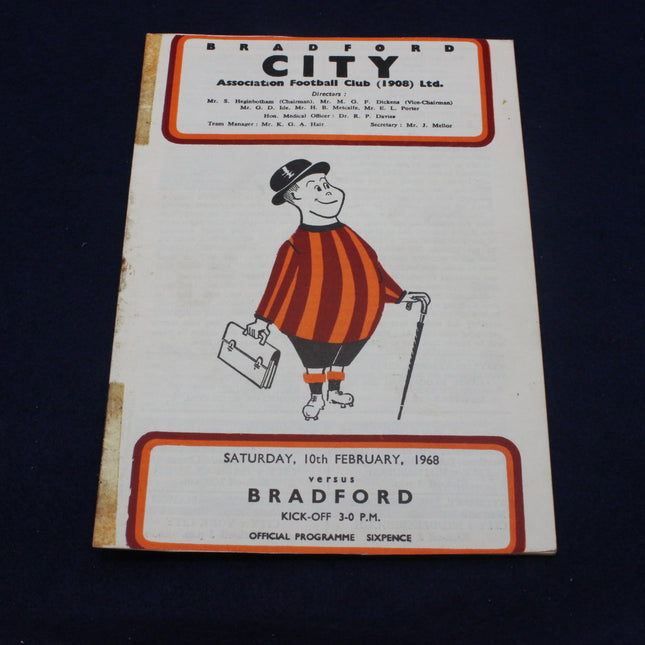 Vintage football programme cover for Bradford City Association Football Club from 1968
