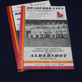 Football programme for Bradford City vs Aldershot match from 1977 on a dark background