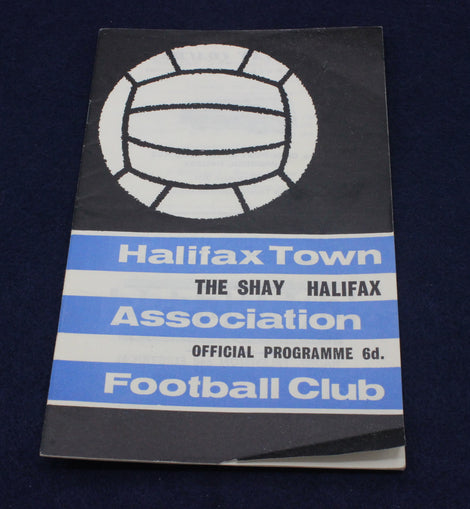Vintage football club programme with Halifax Town logo on a dark background