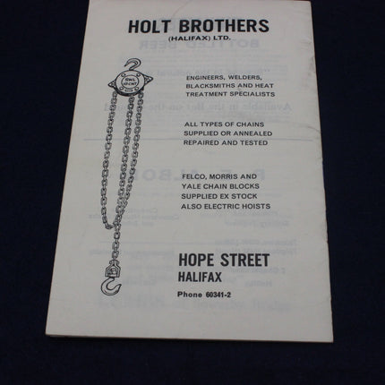 Vintage advertisement for Holt Brothers (Halifax) Ltd. featuring a chain and hook illustration on a white background.