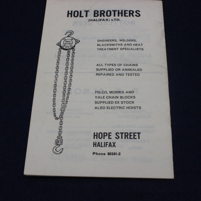 Vintage advertisement for Holt Brothers (Halifax) Ltd. featuring a chain and hook illustration on a white background.