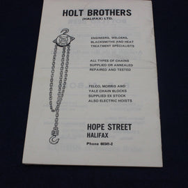 Vintage advertisement for Holt Brothers (Halifax) Ltd. featuring a chain and hook illustration on a white background.