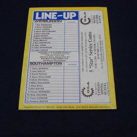 Sports event line-up card with player names on a yellow background