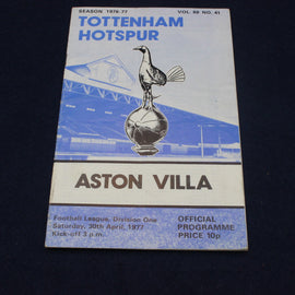 Tottenham vs Aston Villa Programme – Division One 1977
