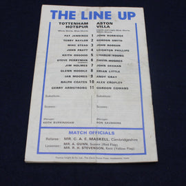 Tottenham vs Aston Villa Programme – Division One 1977