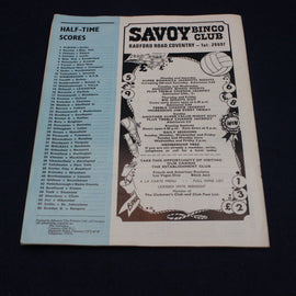 Savoy Bingo Club flyer with half-time scores on a black background