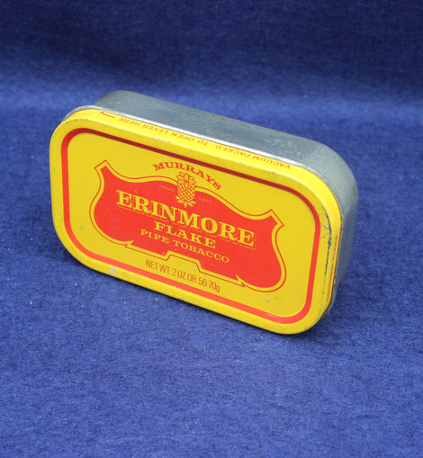 Murray's Erinmore Flake pipe tobacco tin on a blue background