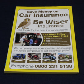 Advertisement for Be Wiser Insurance on a dark background