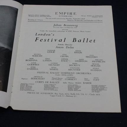 Programme for London's Festival Ballet with text on a black background