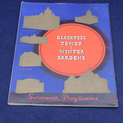 Souvenir programme cover for Blackpool Tower and Winter Gardens on a blue background