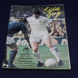 Soccer souvenir brochure featuring Leeds United football player 'Eddie Gray' on a dark background