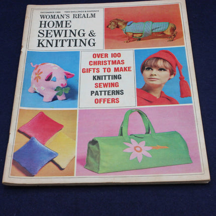 Cover of 'Woman's Realm Home Sewing & Knitting' magazine with images of sewing and knitting projects.