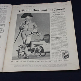 Vintage magazine page with a child's knitted suit advertisement and Lux soap branding.