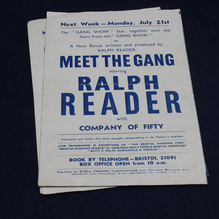 Promotional flyer for 'Meet the Gang' starring Ralph Reader on a dark background