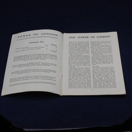 Open 1947 Ministry of Works Tower of London Booklet titled 'The Tower of London' on a dark background