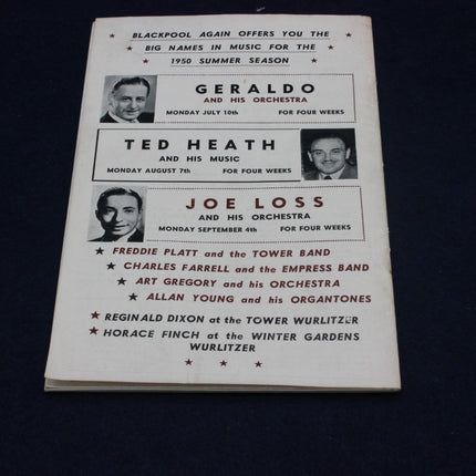 Vintage promotional flyer for music performances featuring Geraldo, Ted Heath, and Joe Loss and others.